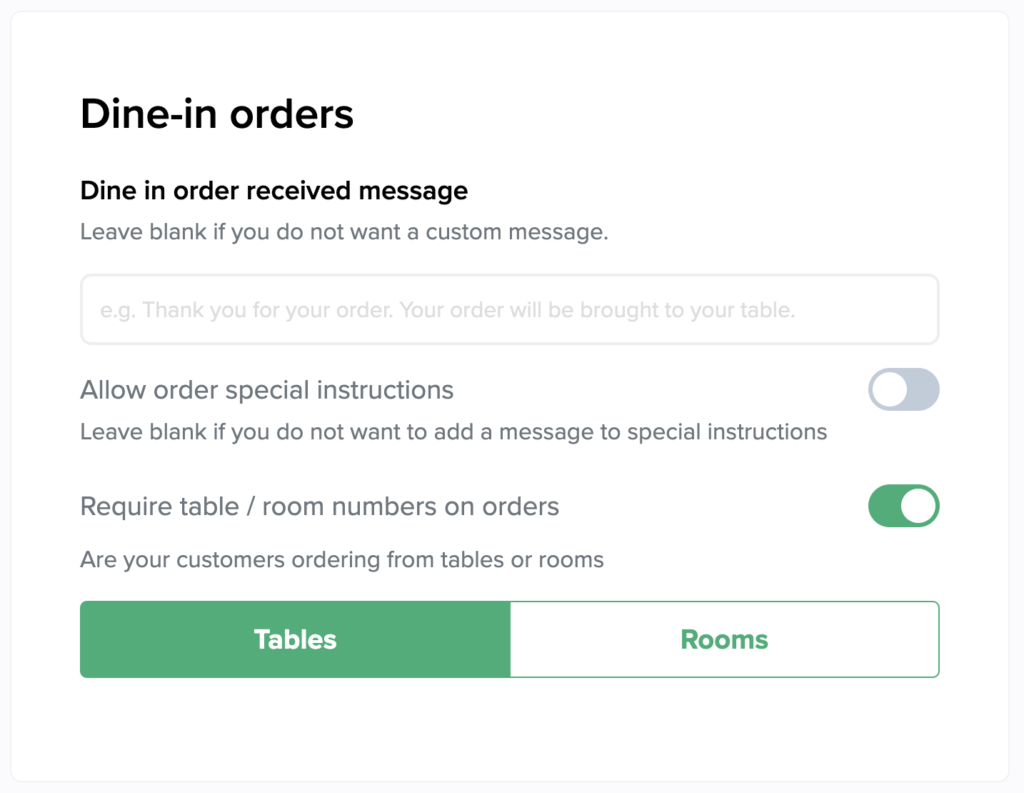 QR code menu ordering dine-in order configuration